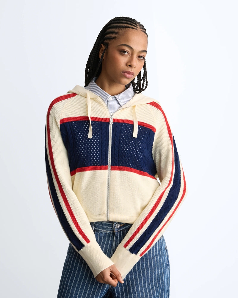 Monk Knit Zip-Up Hoodie Off-White