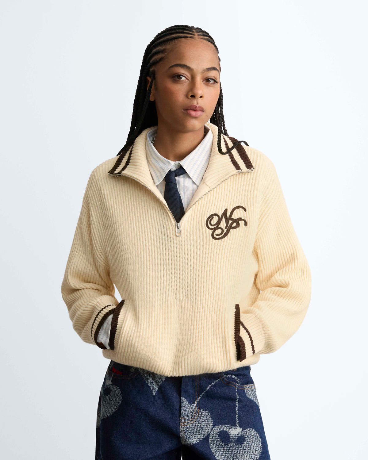 Ying-Yang Quarter-Zip Knit Off-white