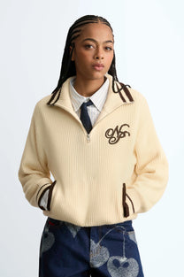 Ying-Yang Quarter-Zip Knit Off-white