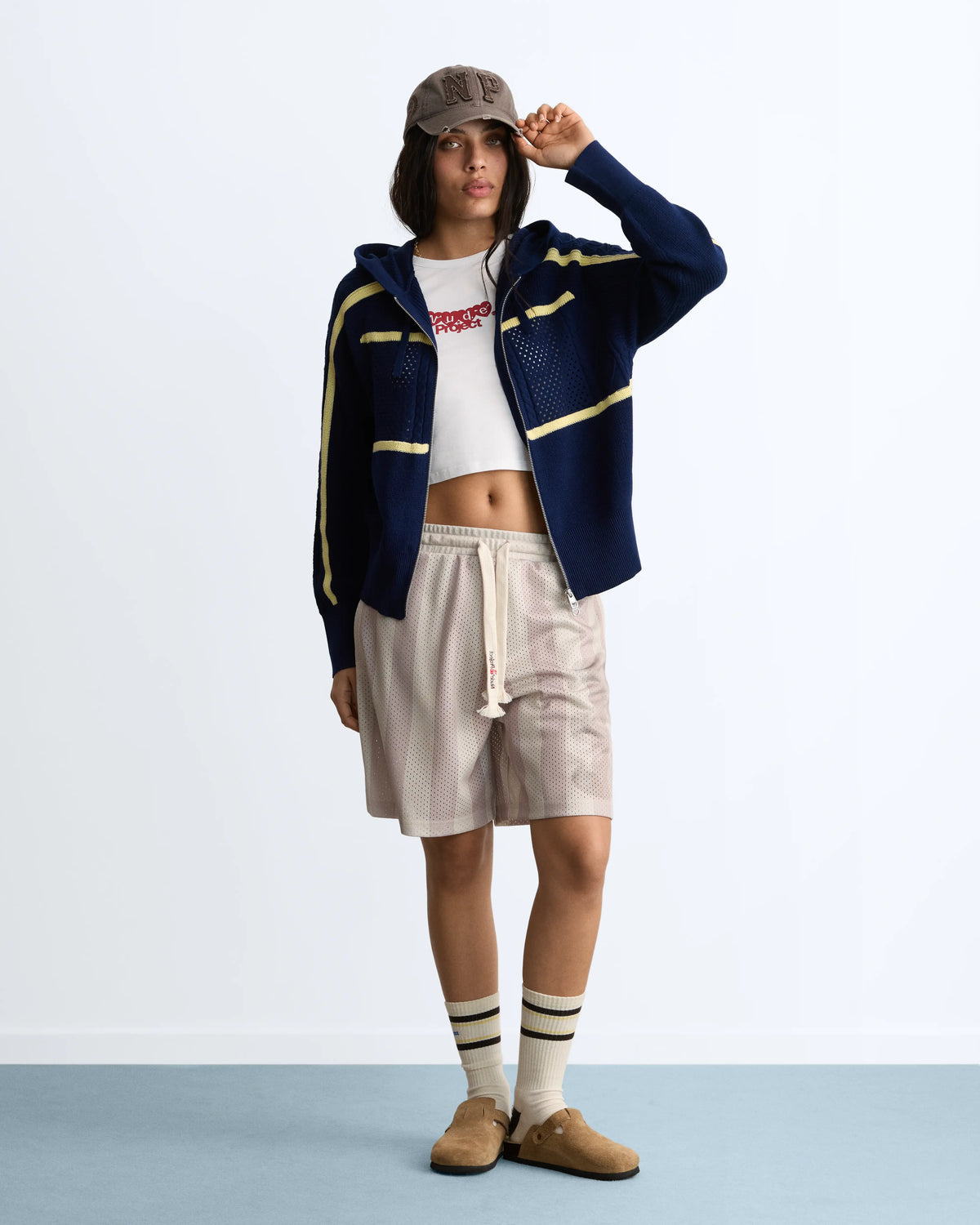 Monk Knit Zip-Up Hoodie Navy