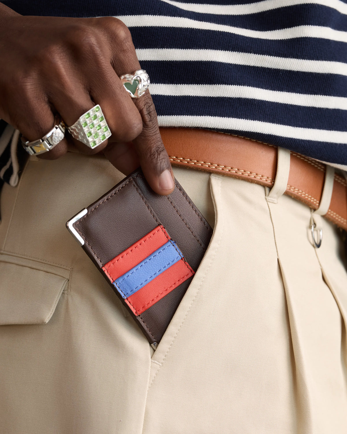 Flag Leather Cardholder Brown