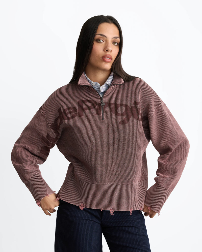 Beast Quarter-Zip Knit Brown