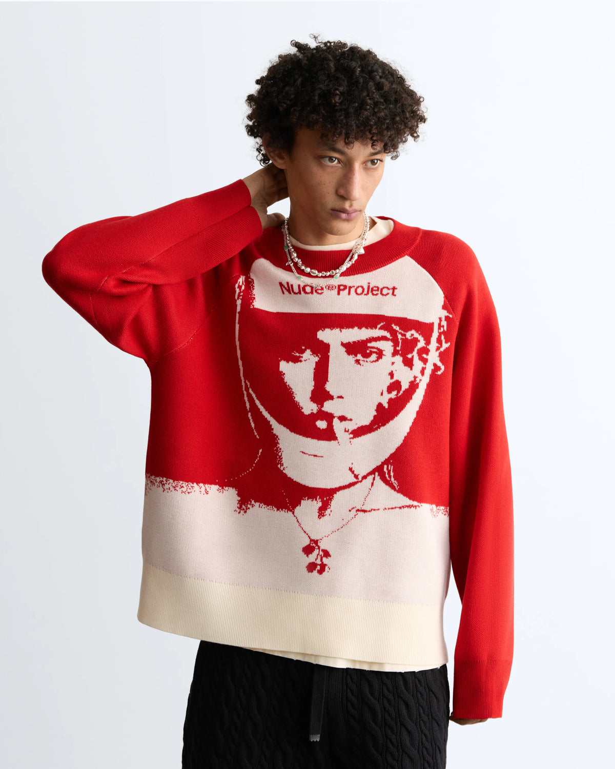 Face Knit Sweater Red