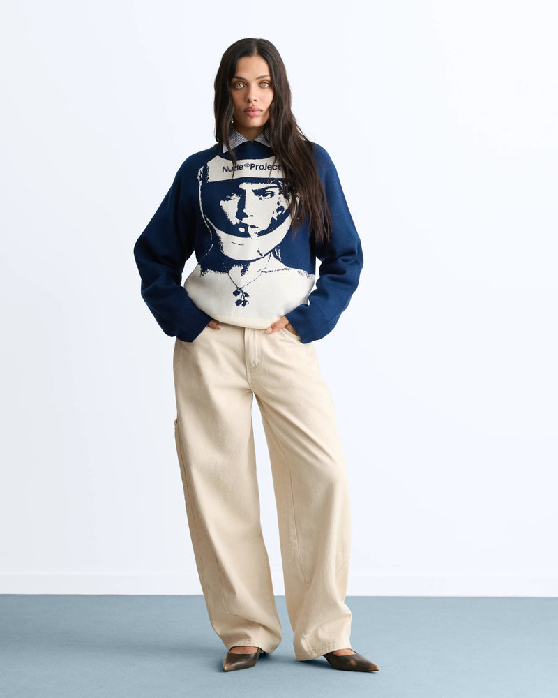 Face Knit Sweater Navy