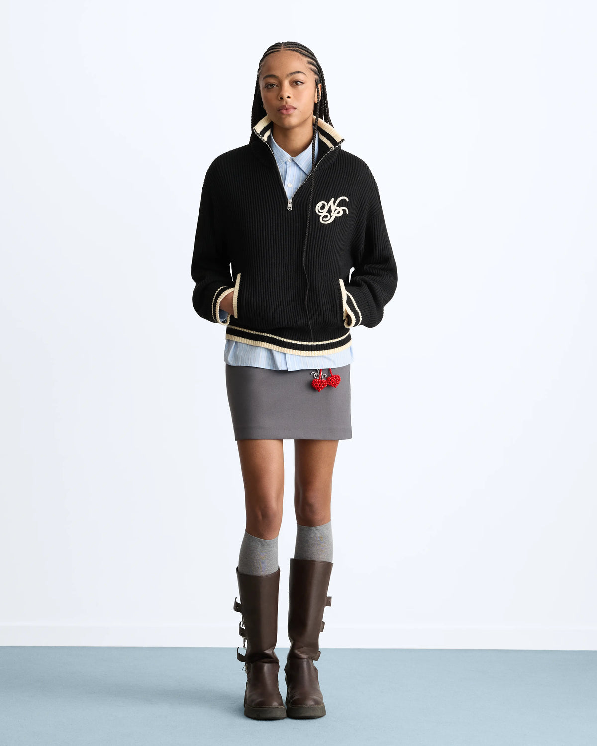 Ying-Yang Quarter-Zip Knit Black