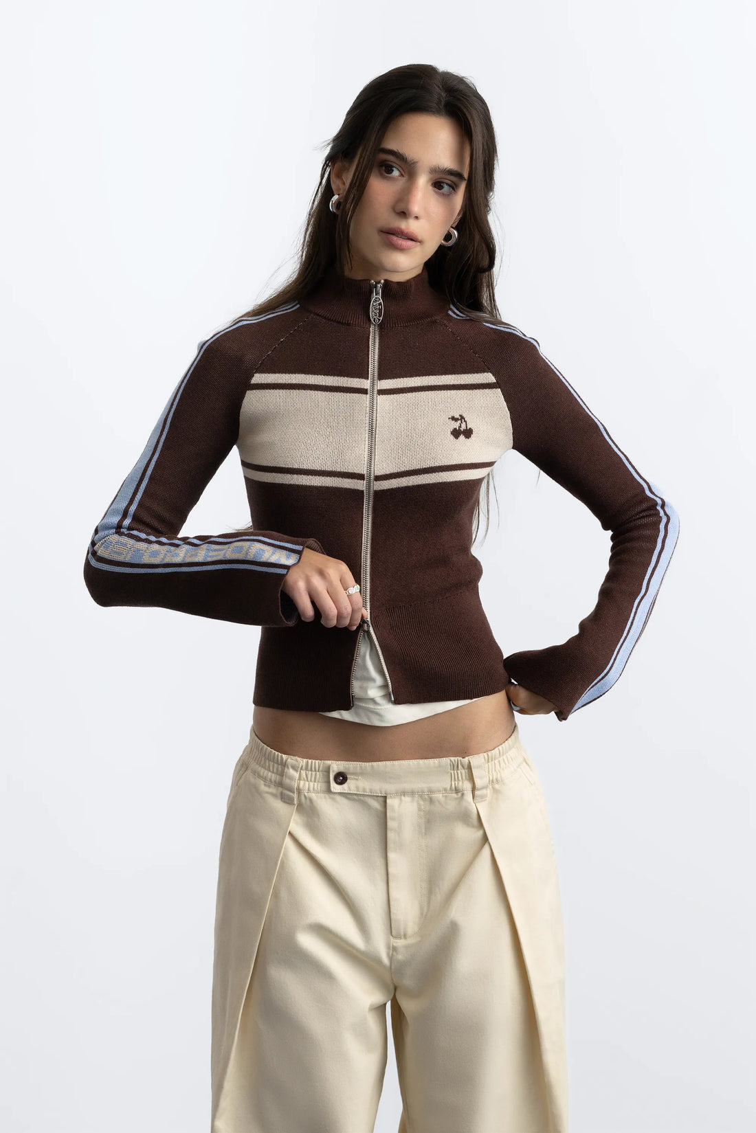Katana Zip-Up Knit Cardigan Brown