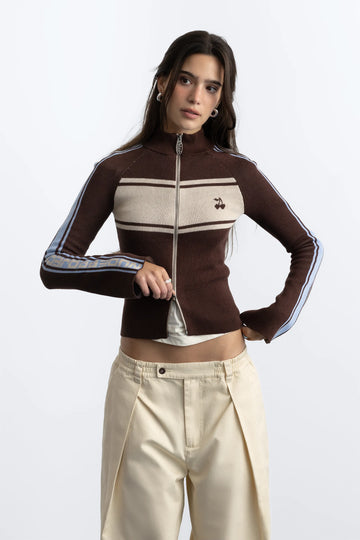 Katana Zip-Up Knit Cardigan Brown