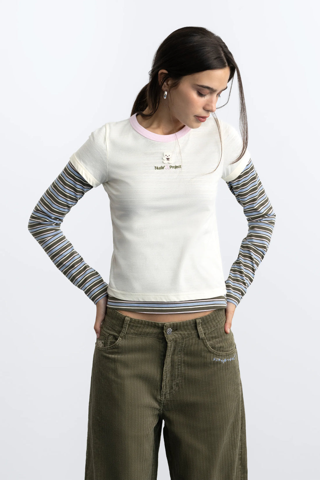 Striped Double Layer Long-Sleeve Tee