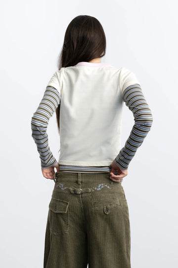 Striped Double Layer Long-Sleeve Tee