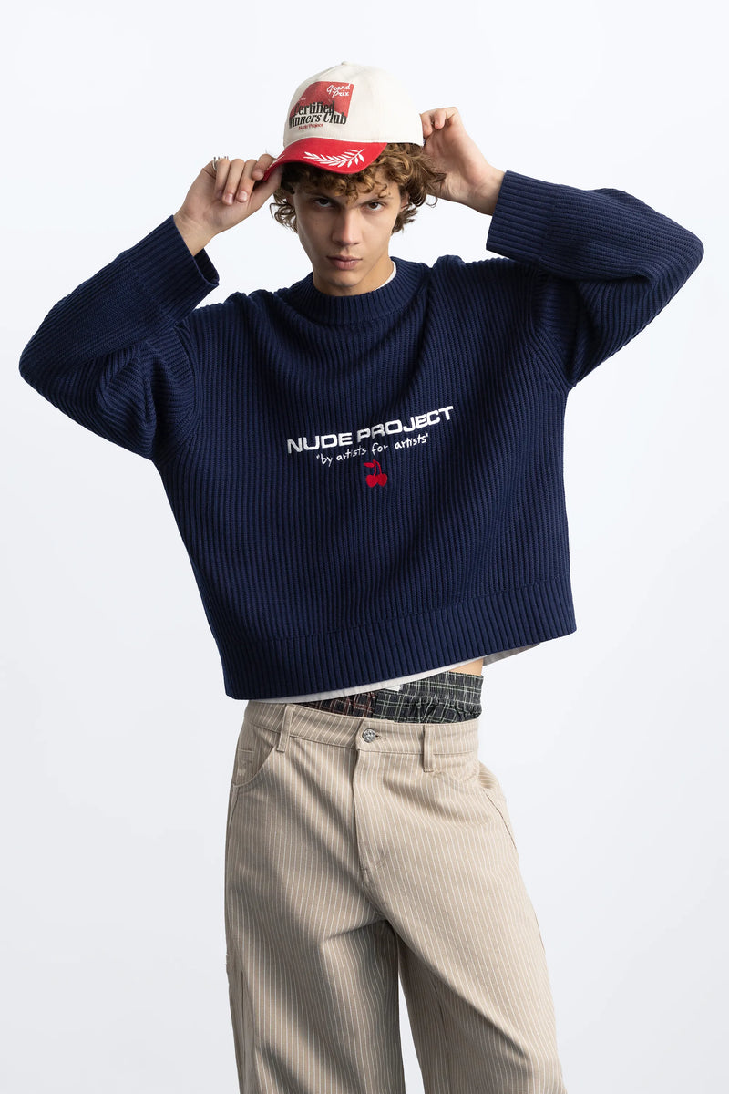 Wavy Knit Sweater Navy