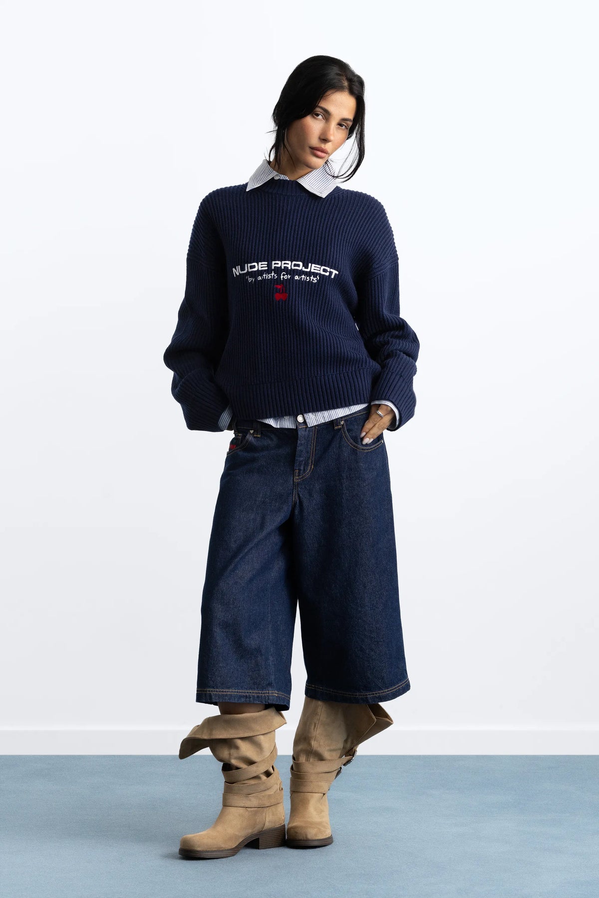 Wavy Knit Sweater Navy
