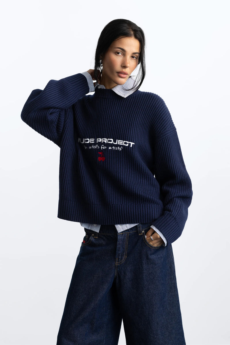 Wavy Knit Sweater Navy