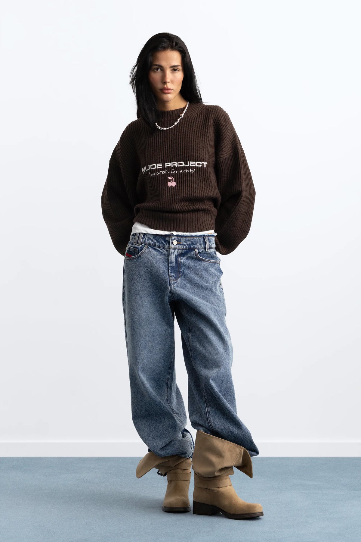 Wavy Knit Sweater Brown