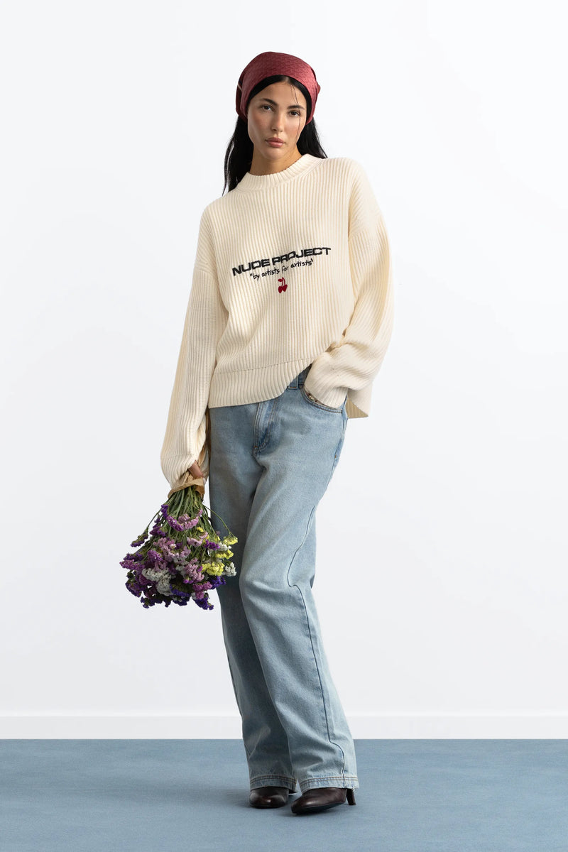 Wavy Knit Sweater Ivory