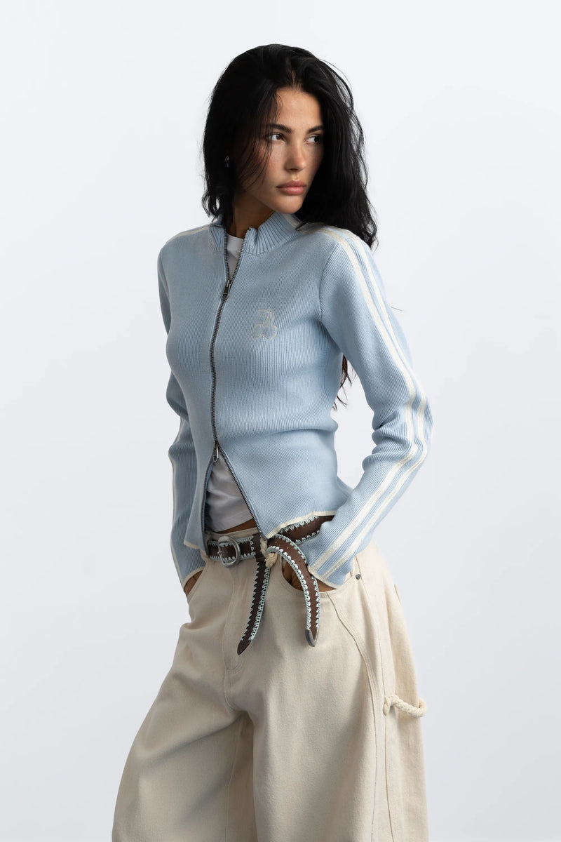 Cherries Full-Zip Knit Light Blue