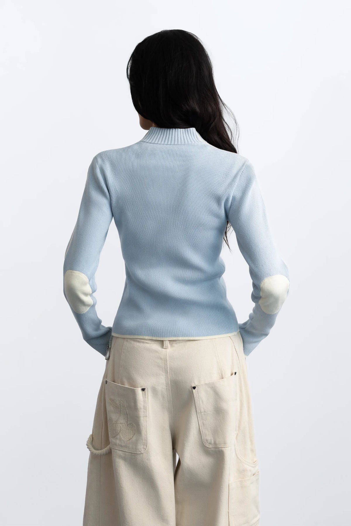 Cherries Full-Zip Knit Light Blue