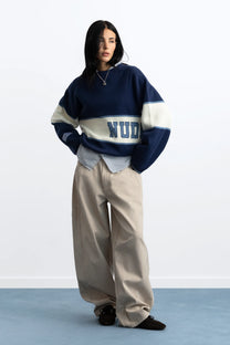 Big-Striped Knit Sweater Navy