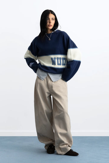 Big-Striped Knit Sweater Navy