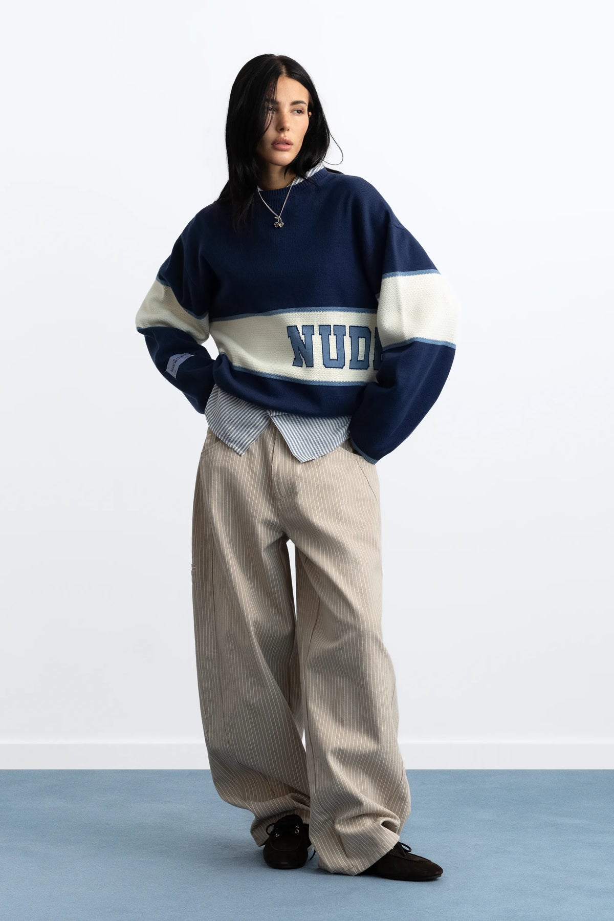 Big-Striped Knit Sweater Navy
