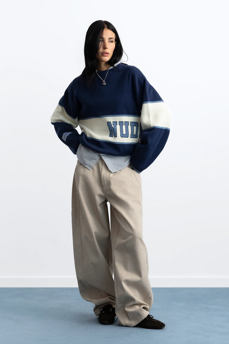 Big-Striped Knit Sweater Navy