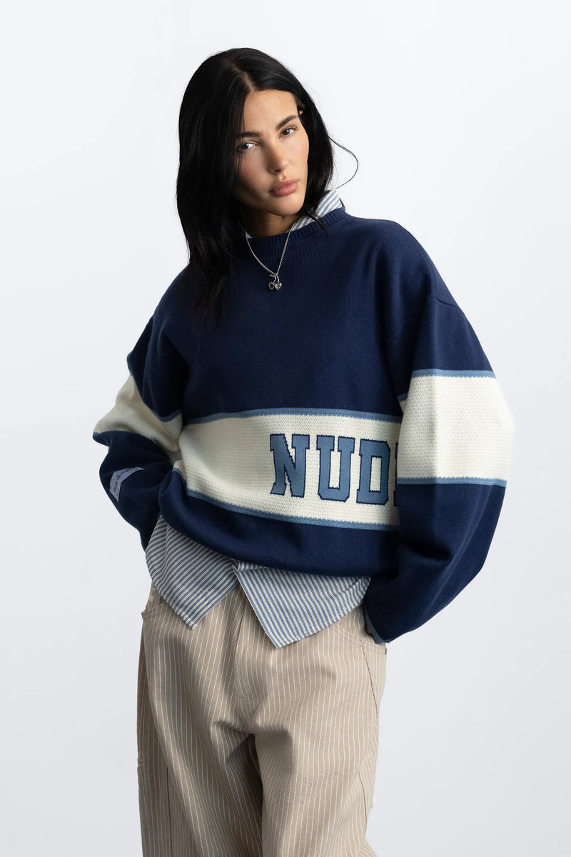 Big-Striped Knit Sweater Navy