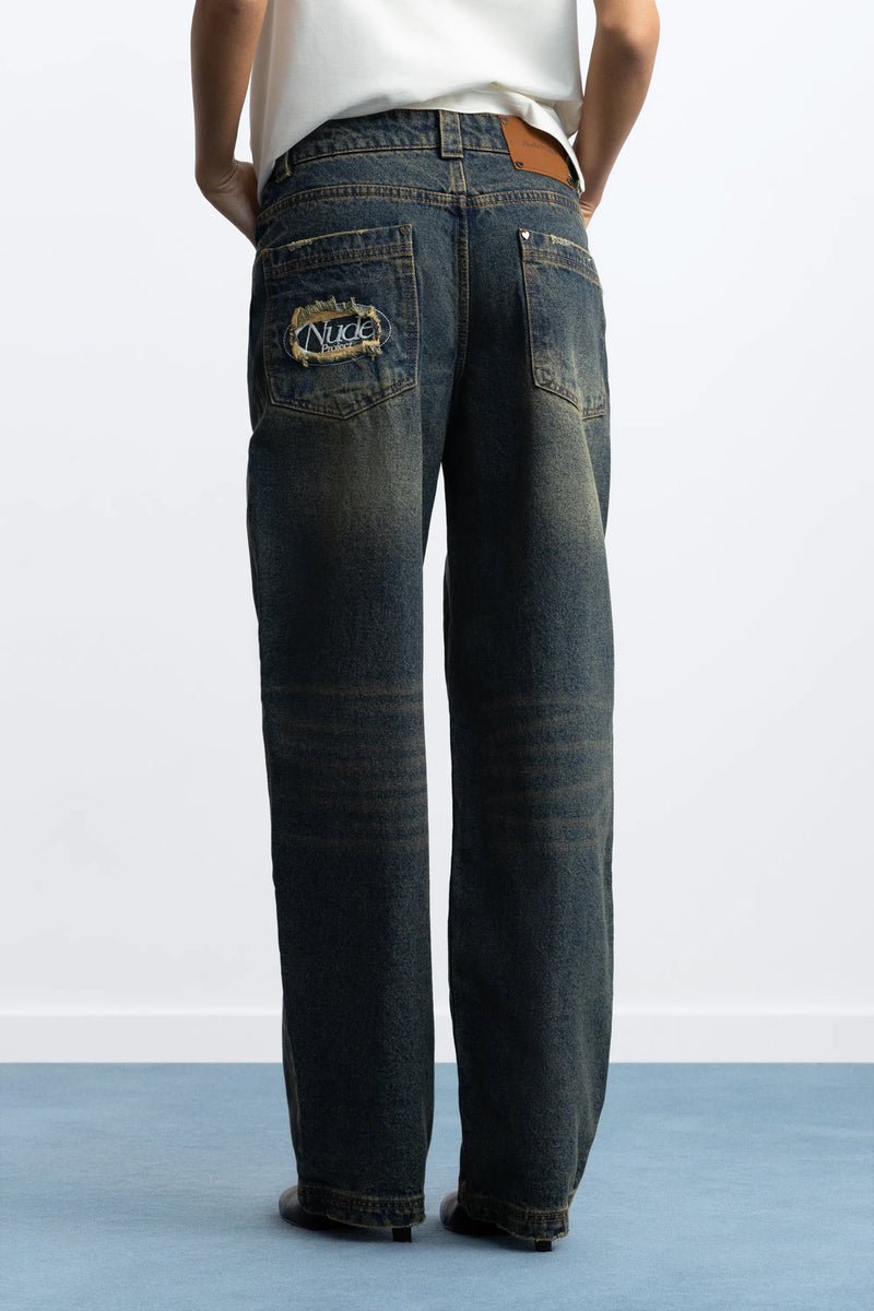 Basic Straight Jeans Dirty Wash