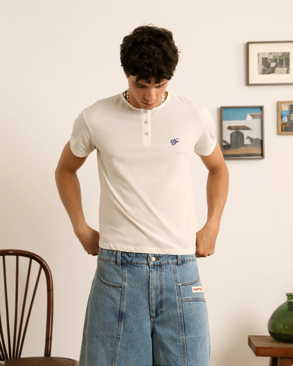 Henley Neck Tee White/Grey 2xPack