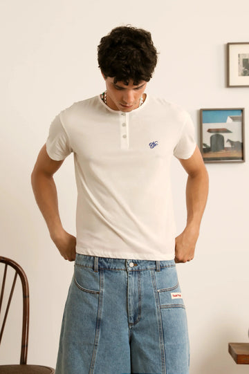 Henley Neck Tee White/Grey 2xPack