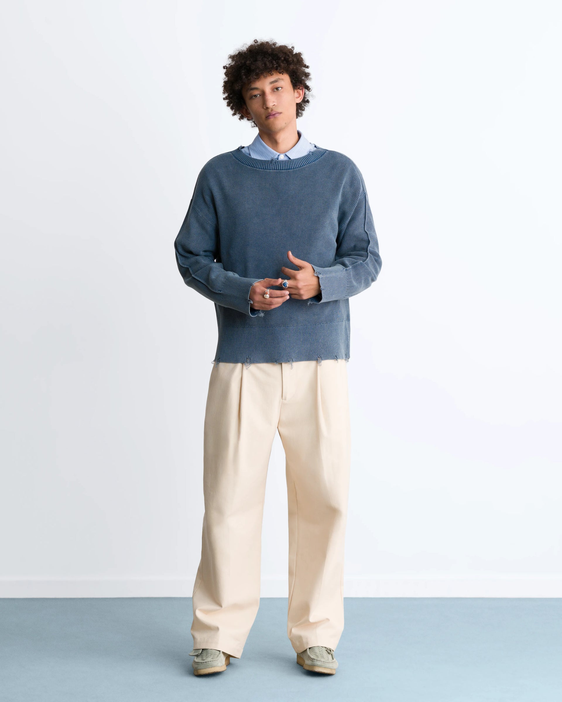 Perfect Cropped Knit Sweater Washed Blue