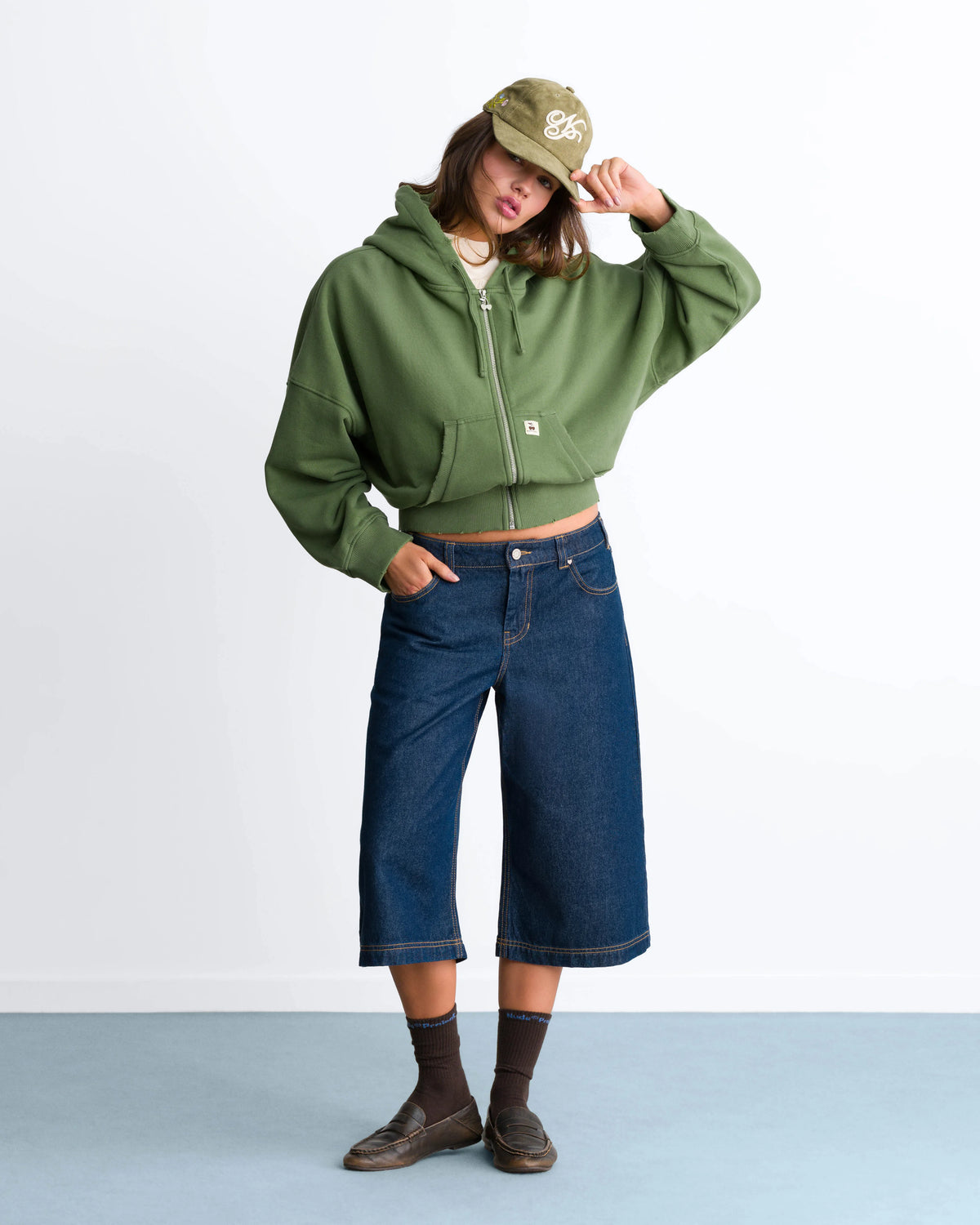 Script Zip-Up Hoodie Green