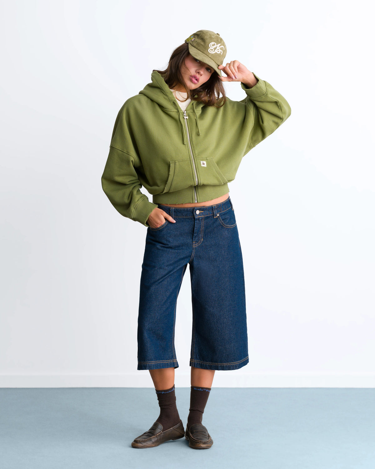 Script Zip-Up Hoodie Green