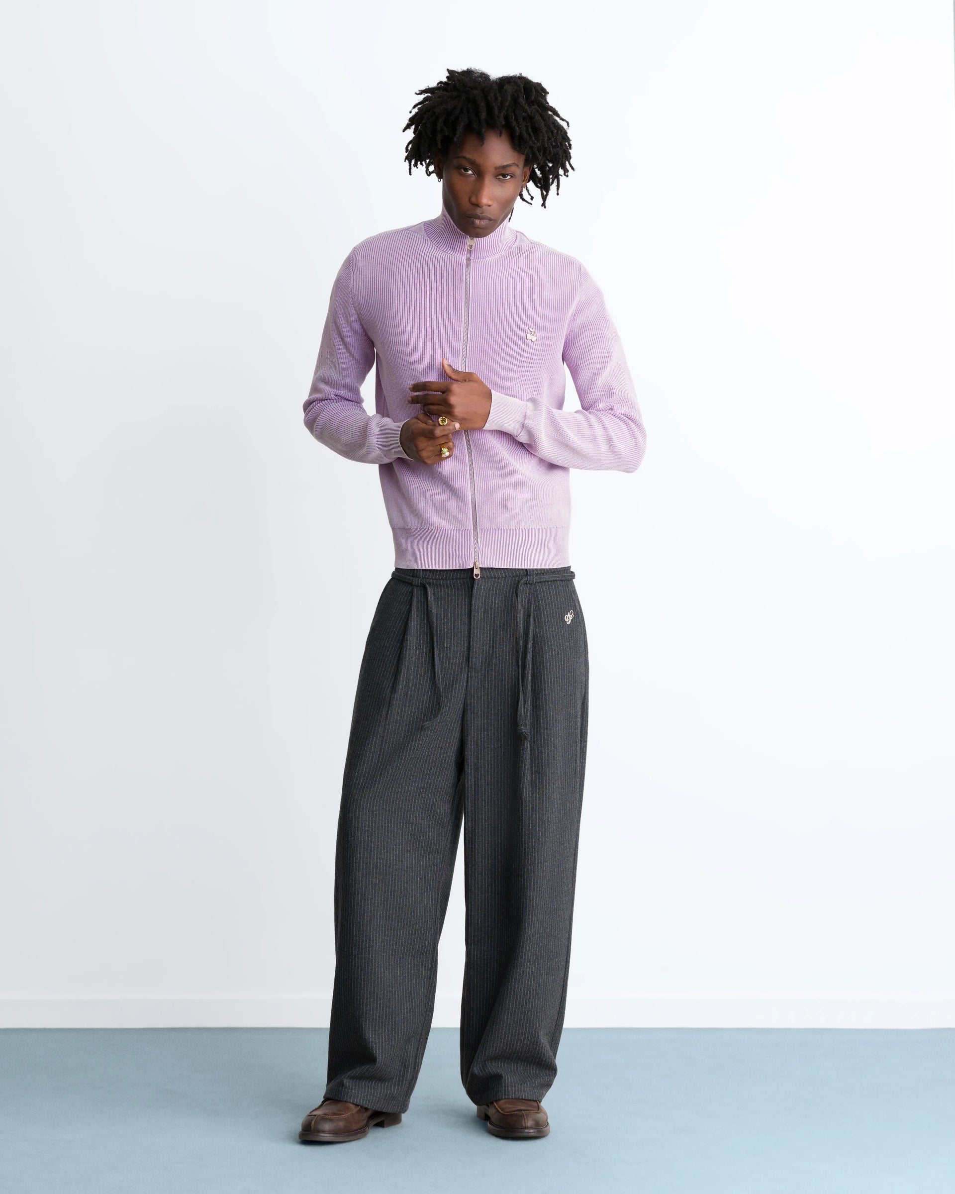 Shady Knit Zip-Up Cardigan Purple