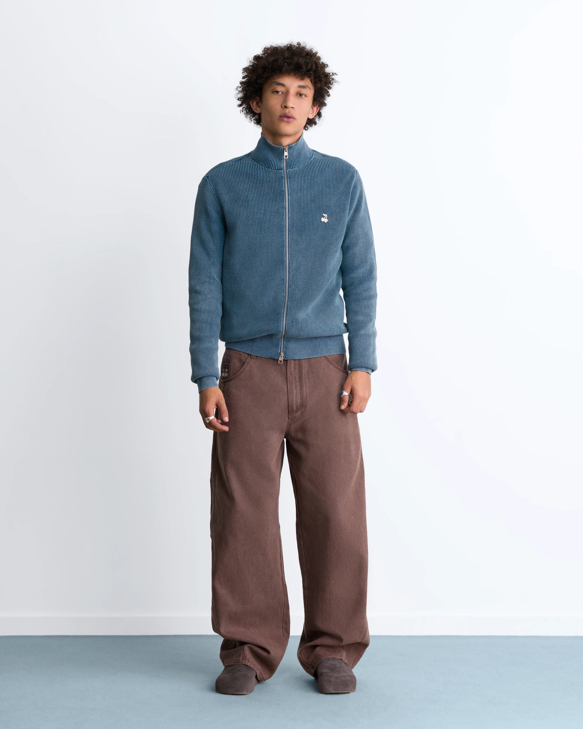 Shady Knit Zip-Up Cardigan Petrol Blue