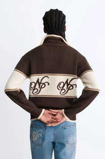 Voyage Knit Zip-Up Cardigan Brown