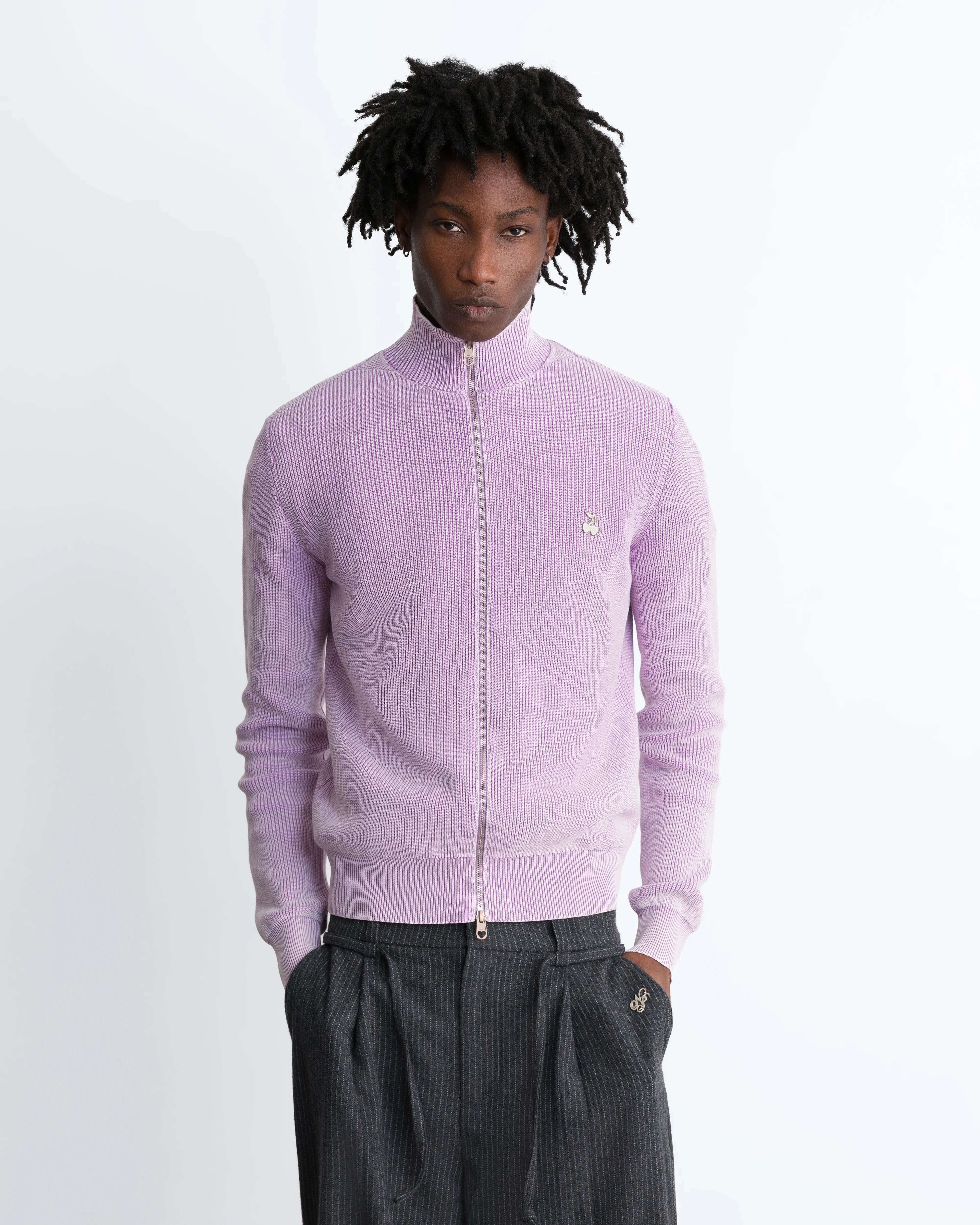 Shady Knit Zip-Up Cardigan Purple – Nude Project Shady Knit Zip-Up Cardigan Purple – Nude Project