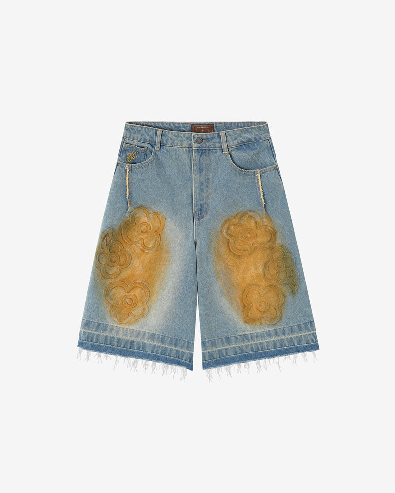 Old Baggy Denim Shorts Flower