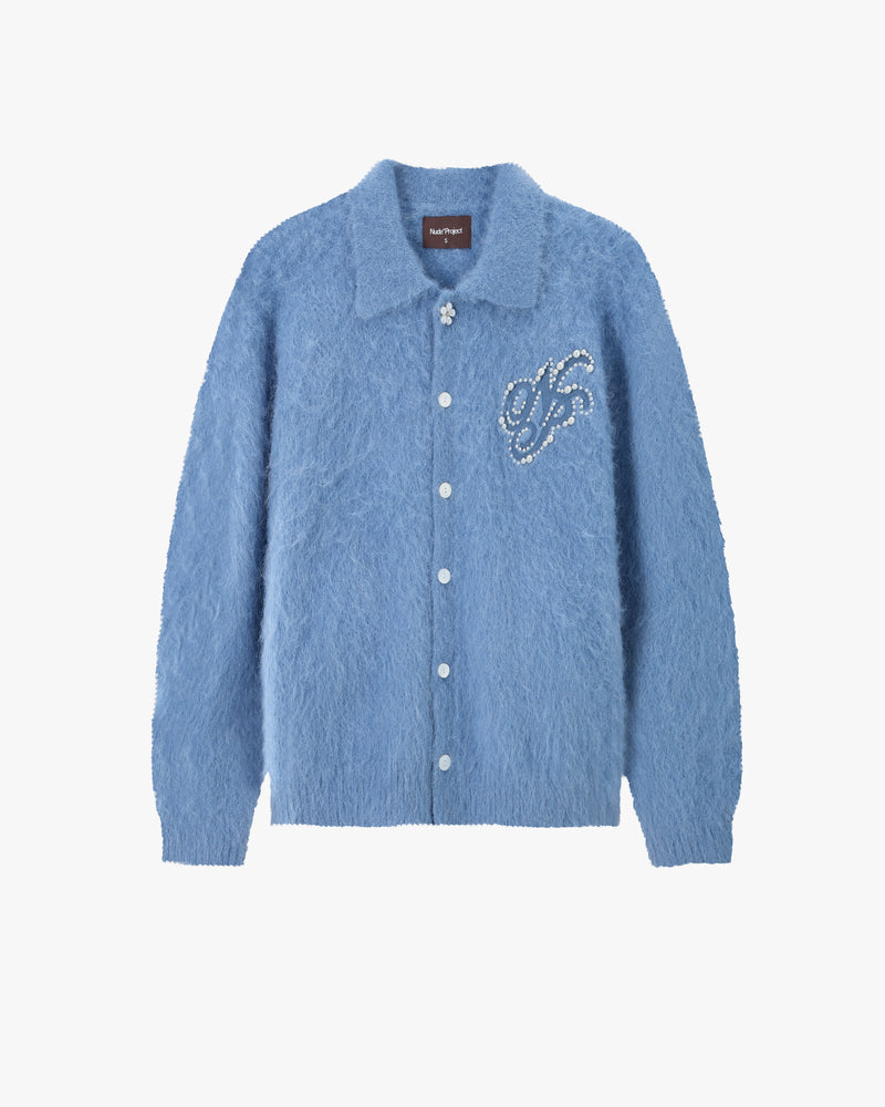 Alpaca Button Up Knit Cardigan Blue