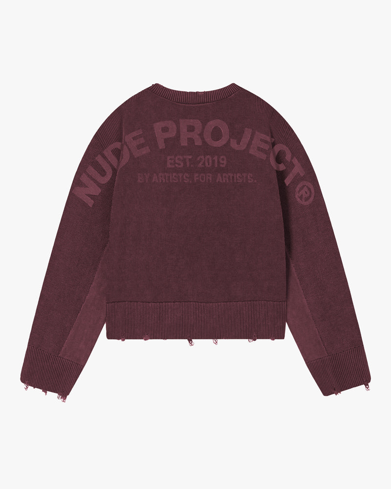 Perfect Cropped Knit Sweater Burgundy