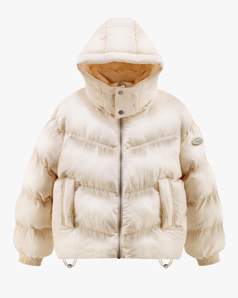 Nude puffer coat with hood sale