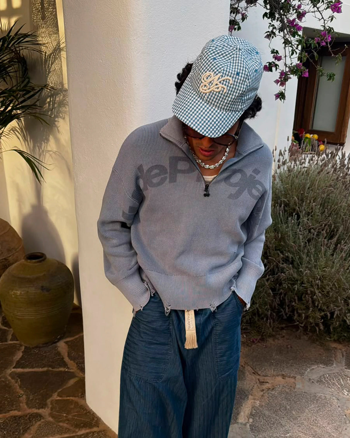 Beast Quarter-Zip Knit Blue Grey