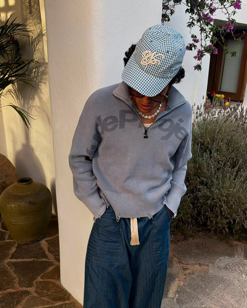 Beast Quarter-Zip Knit Blue Grey