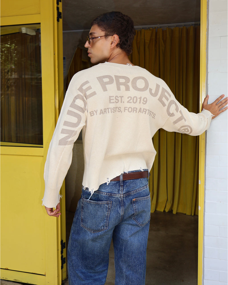 Perfect Cropped Knit Sweater Beige