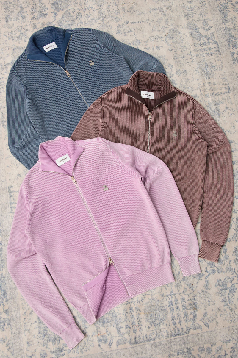Shady Knit Zip-Up Cardigan Brown