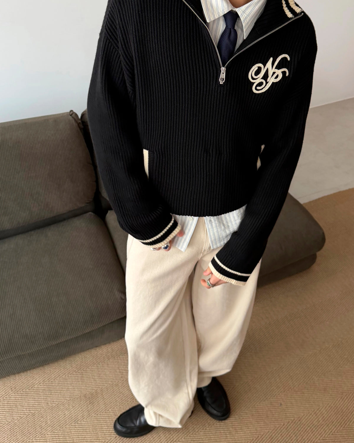 Ying-Yang Quarter-Zip Knit Black