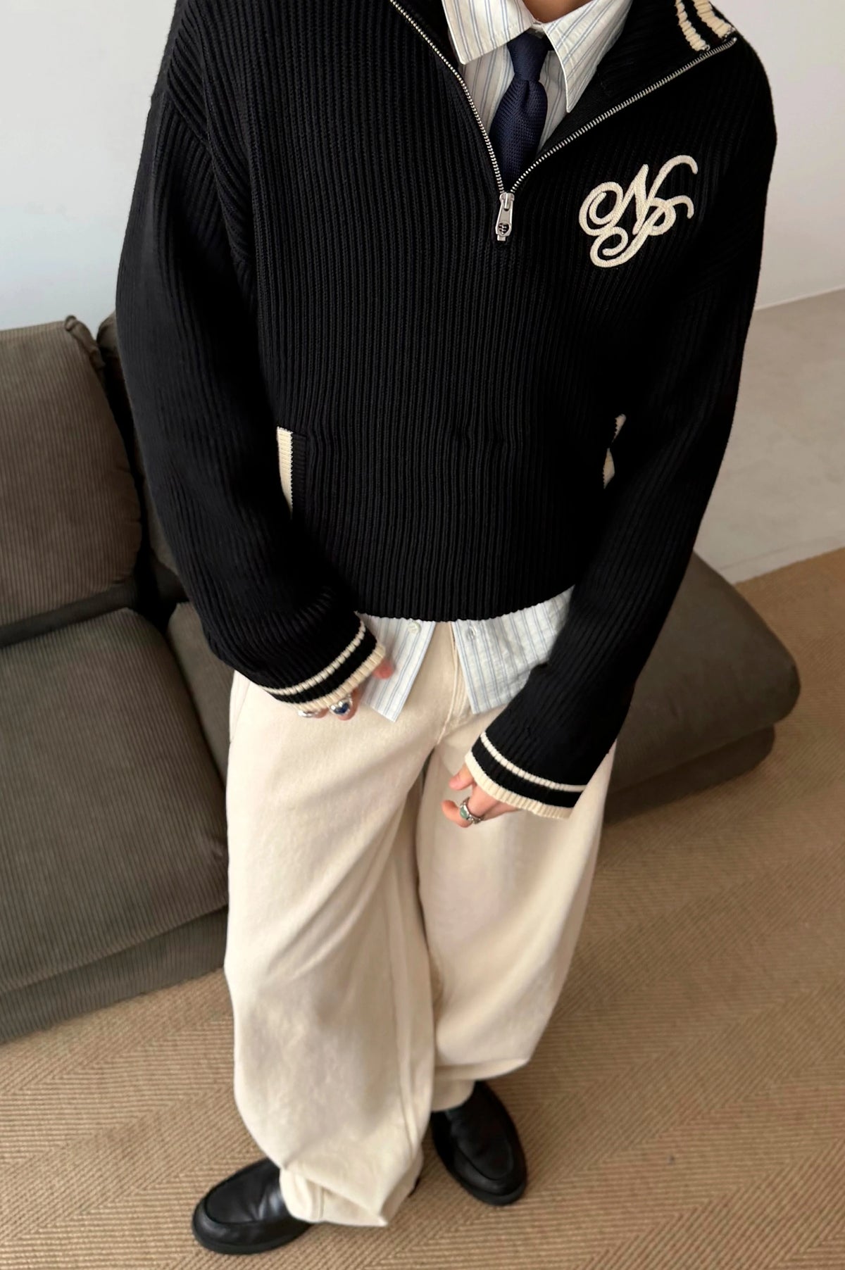 Ying-Yang Quarter-Zip Knit Black