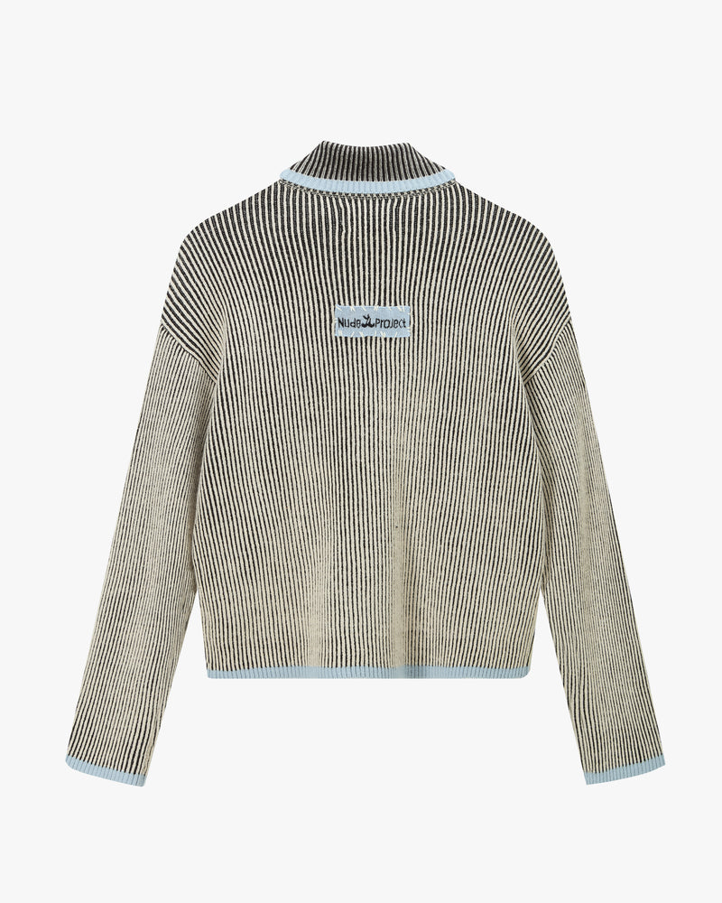 Classy Knit Zip-Up Cardigan Blue