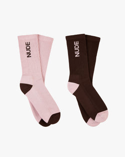 LOGO SOCKS BROWN/PINK 2XPACK