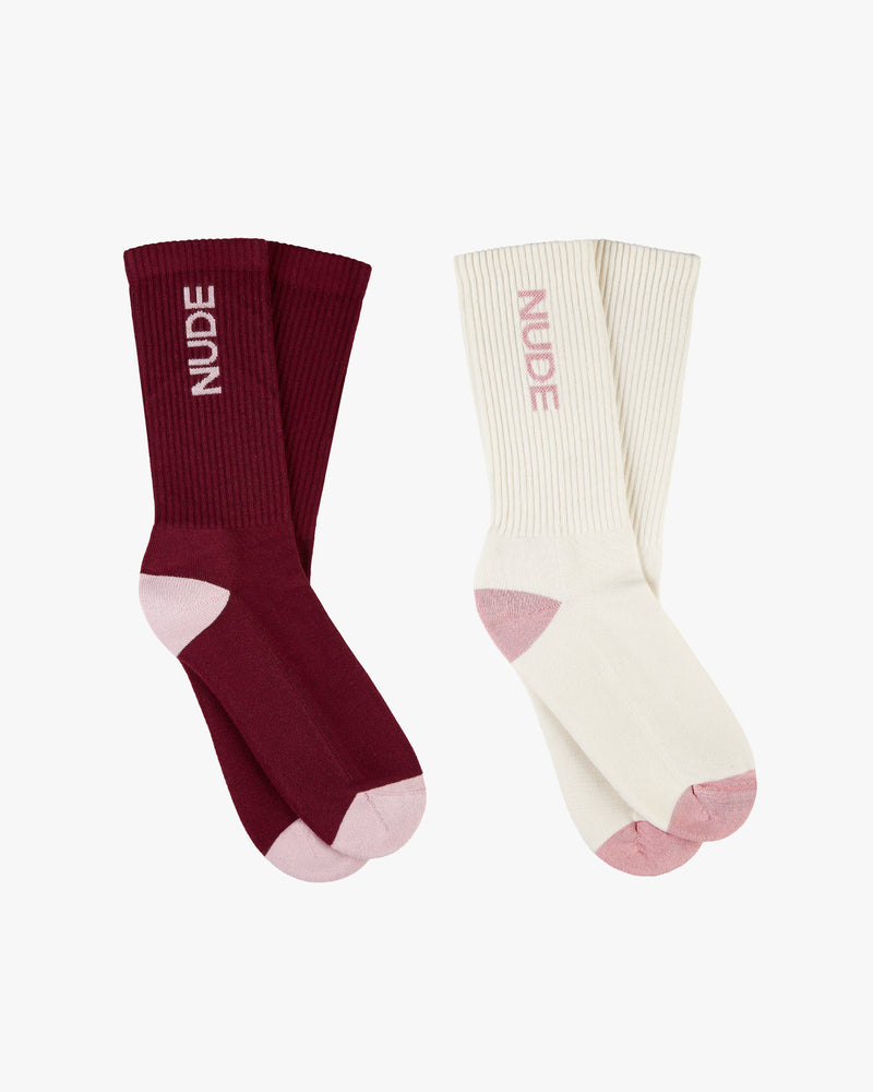 LOGO SOCKS WHITE/BURGUNDY 2XPACK