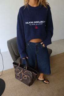 Wavy Knit Sweater Navy