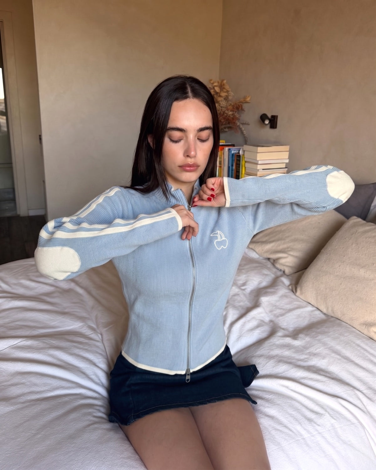 Cherries Full-Zip Knit Light Blue